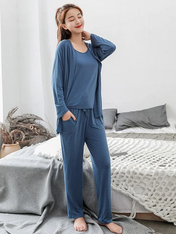 Three-Pieces Comfortable Solid Color Pajama