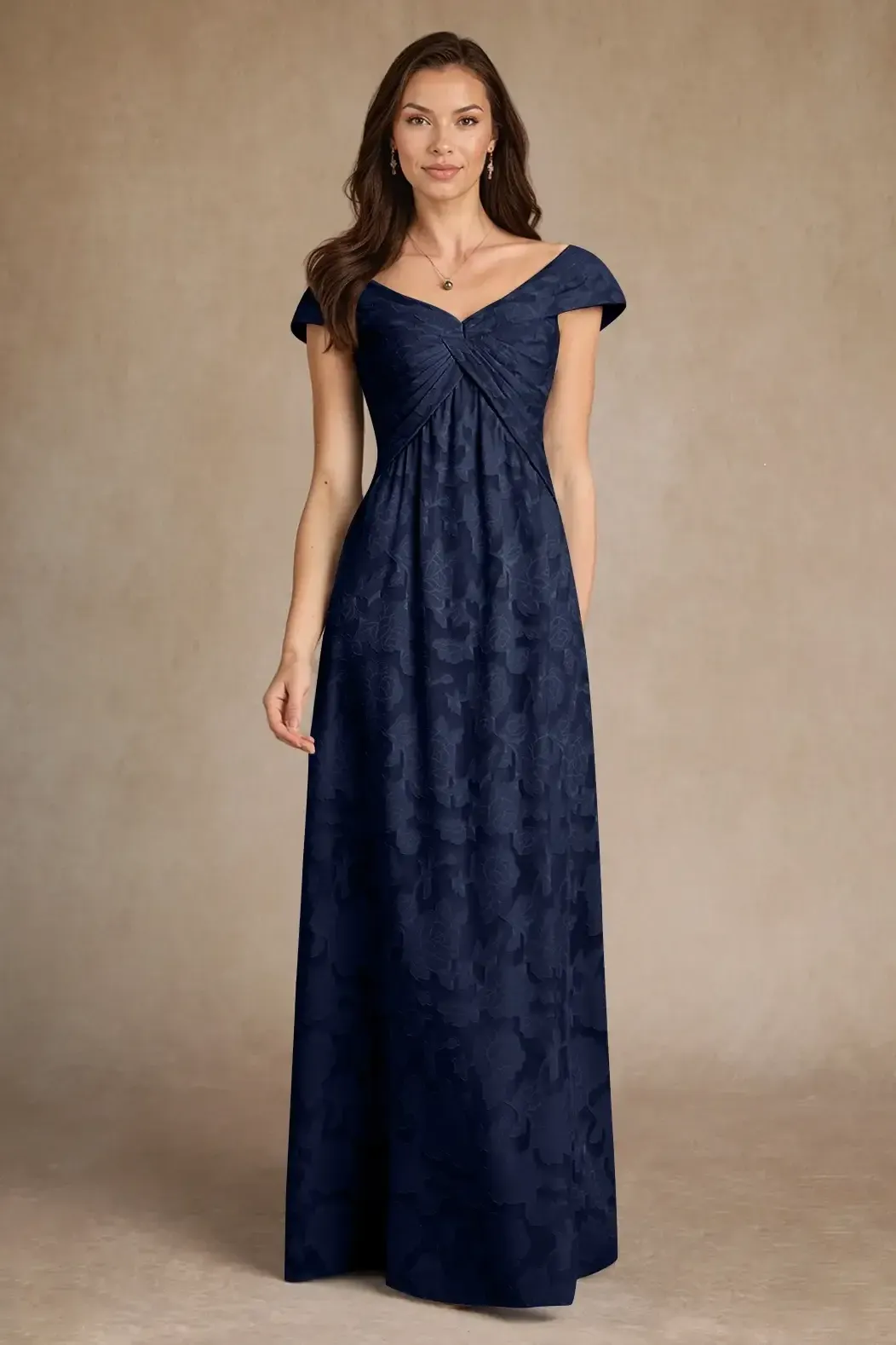 Daisda V-Neck Short Sleeves Long A-Line Mother Of The Bride Dress With Pleated