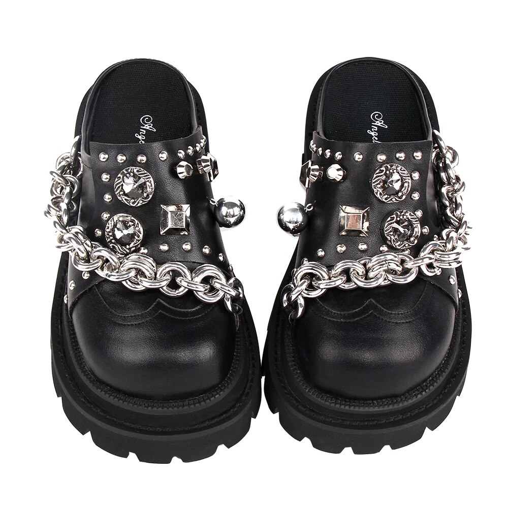 VCshoes Woman Slippers Shoes Lady Mid Wedges Heels Pumps Girl Dress Party Sandals Cool Punk Shoes Rivets Plus Size 33-40 576