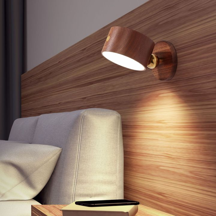 360° Rotatable Wooden LED Wall lamp - Magnetic Detachable & Stepless Dimming Rechargeable Versatile Light