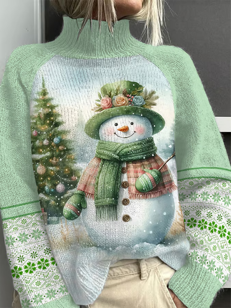 Comstylish Women S Christmas Snowman Print Turtleneck Sweater