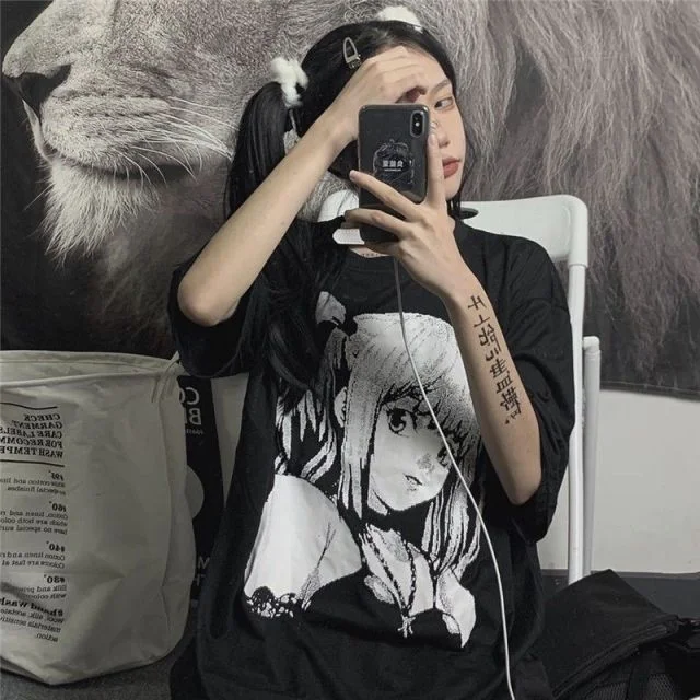 Black Japanese Anime Harajuku Fashion T shirt SP16967