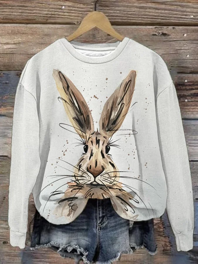 Women's Rabbit Print Crew Neck Sweatshirt