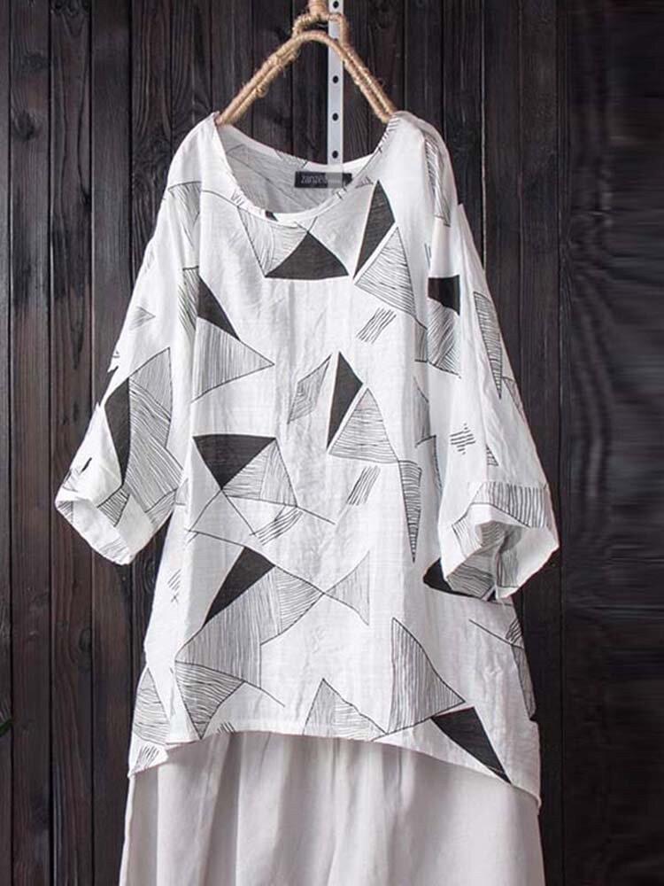 Vintage Print Geometric Loose Short Sleeve Summer T Shirt P1524856