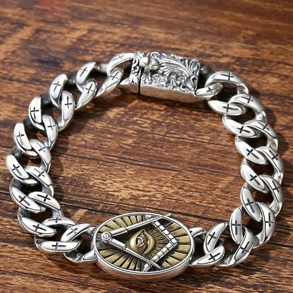 Sterling Silver Eye of God Curb Chain Bracelet