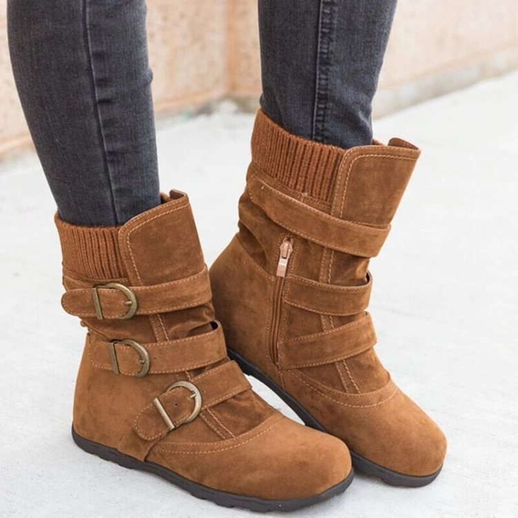 Women's Low-Calf Zipper Slip-On Boots
