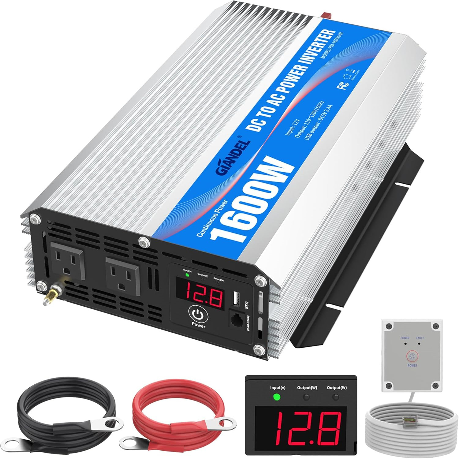 1600W Modified Wave Power Inverter 12V DC to 110V 120V AC Off-Grid Solar