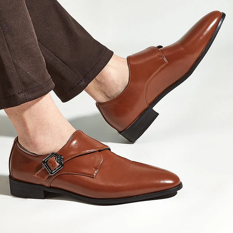 PU Leather Pointy Toe Buckle Irregular Trim Business Dress Shoes