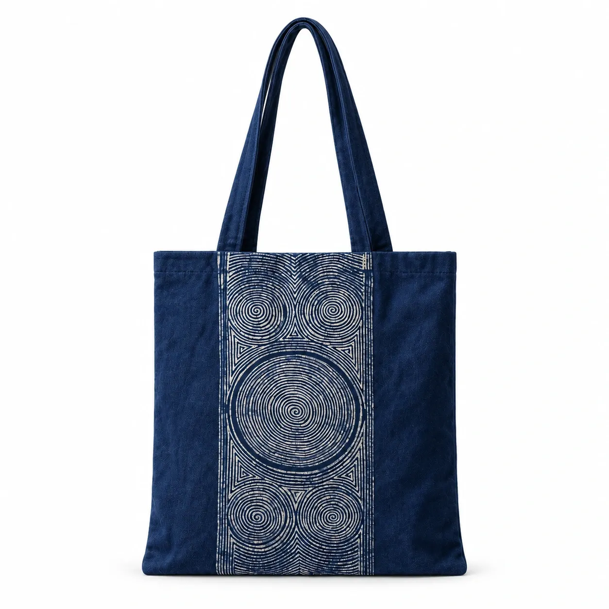Hand-Dyed Indigo Wotuo Spiral Batik Tote Bag