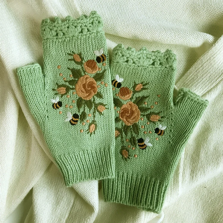VChics Vintage Floral Lace Soft Warm Retro Comfy Glove