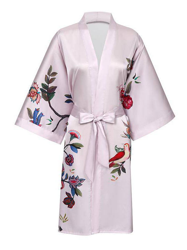 Gentle Floral Women's Pink Silk Robe REAL SILK LIFE