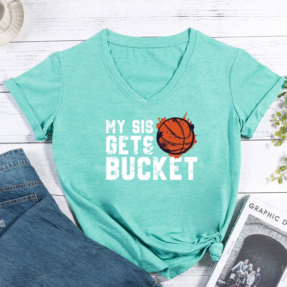 My Sis Gets Buckets Basketball V-neck T Shirt-Guru-buzz