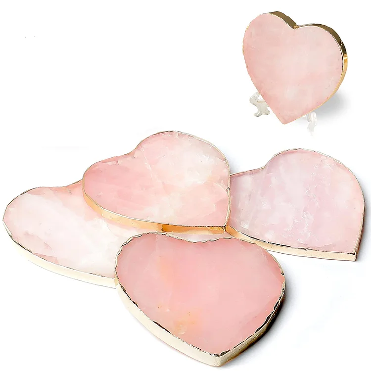 Olivenorma Rose Quartz Heart Shape Coaster Gemstone Decoration