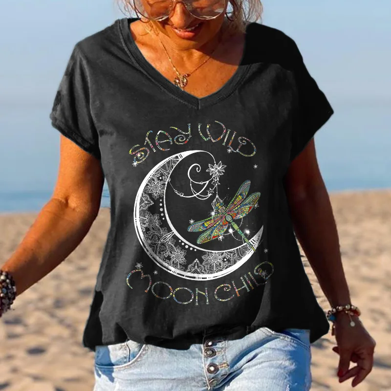 Stay Wild Moon Child Dragonfly Black T-shirt