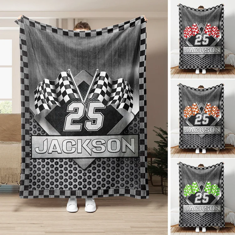 Personalized Racing Blanket, Checkered Flag Soft Cozy Blankets | BKKid401