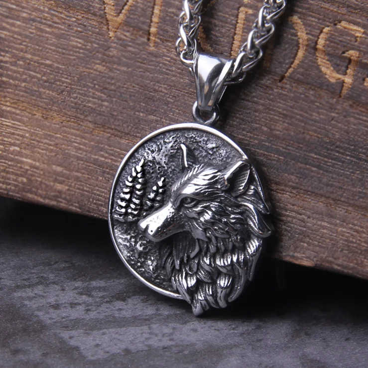 Viking Wolf Head Necklace With Box