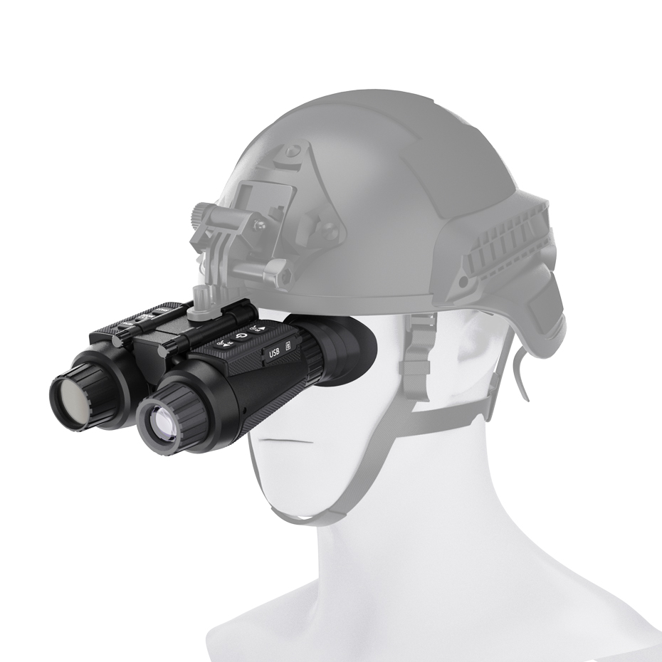 BekinTek Dual Eye 3D View Helmet Mounted Night Vision Binoculars Head Mountable Goggles Rechargeable Optics Telescope IR Full Dark Observing Adjustable Pupil Distance 7x Infrared 8x Digital Zoom 4K Video 36M Photo Independent Diopter Adjust 4 Color Effect 12