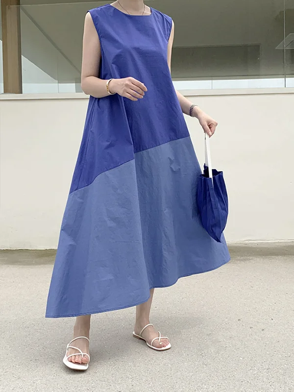 Vest Color-Blck Summer Solid Maxi Dress