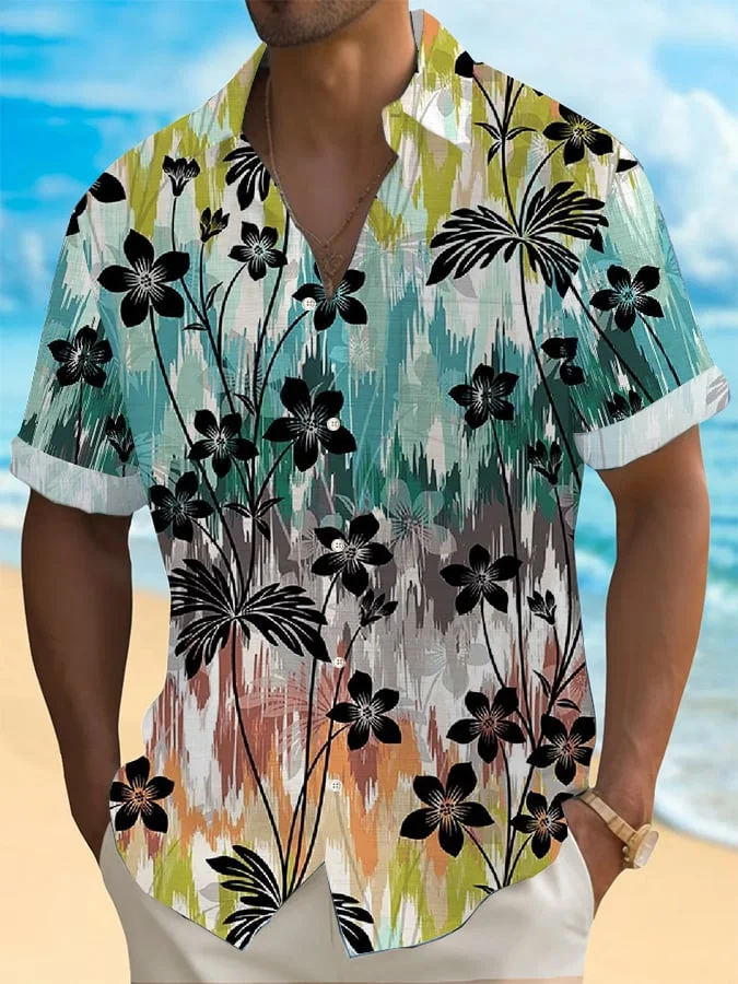 Men's Hawaiian Print Resort Casual Shirt (With Pockets)