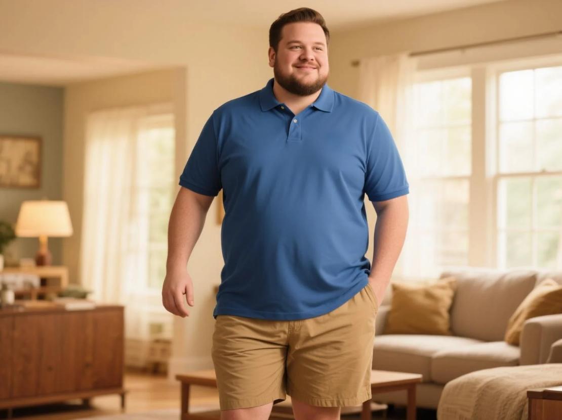 A men staying at home in polo short set