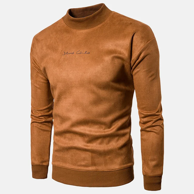 Men's Casual Letter Embroidery Suede Mock Neck Sweatshirts