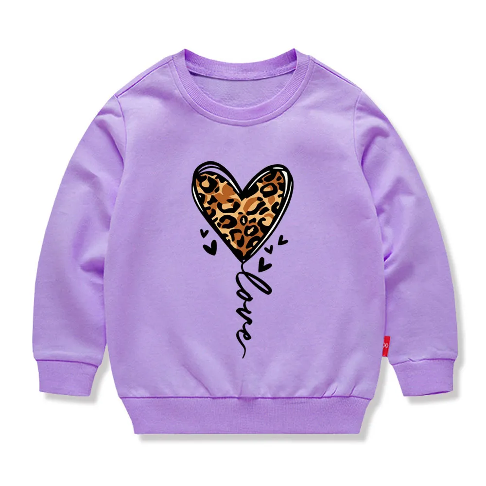 【12M-11Y】Kids Heart-shaped Leopard Print Cartoon Print Sweatshirt