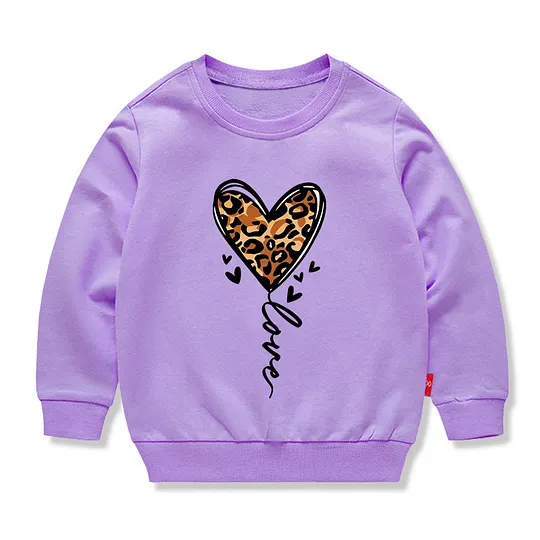 【12M-11Y】Kids Heart-shaped Leopard Print Cartoon Print Sweatshirt
