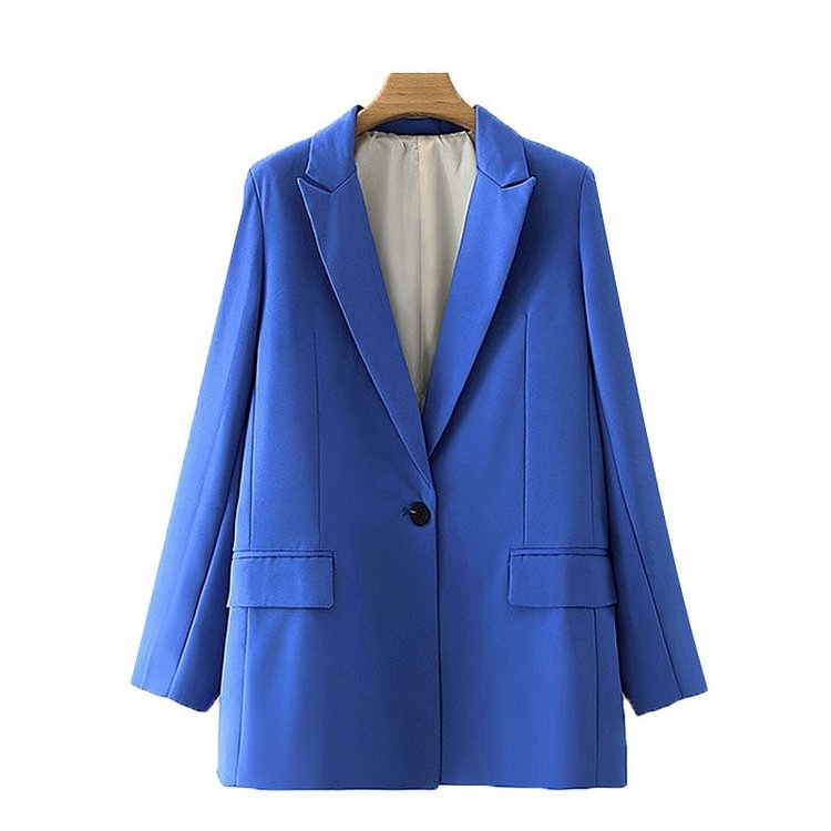 Women Fashion Office Wear Single Button Blazers Coat Vintage Long Sleeve Pockets Female Outerwear Chic Tops - BlackFridayBuys
