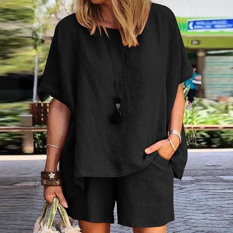 Fashion Loose Short Sleeve Shorts Two Piece Set socialshop