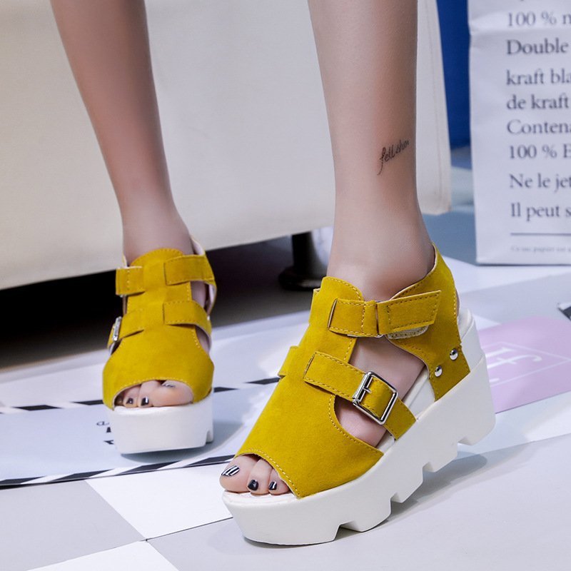 VCSHOES Platform Wedge Suede Peep Toe Sandals