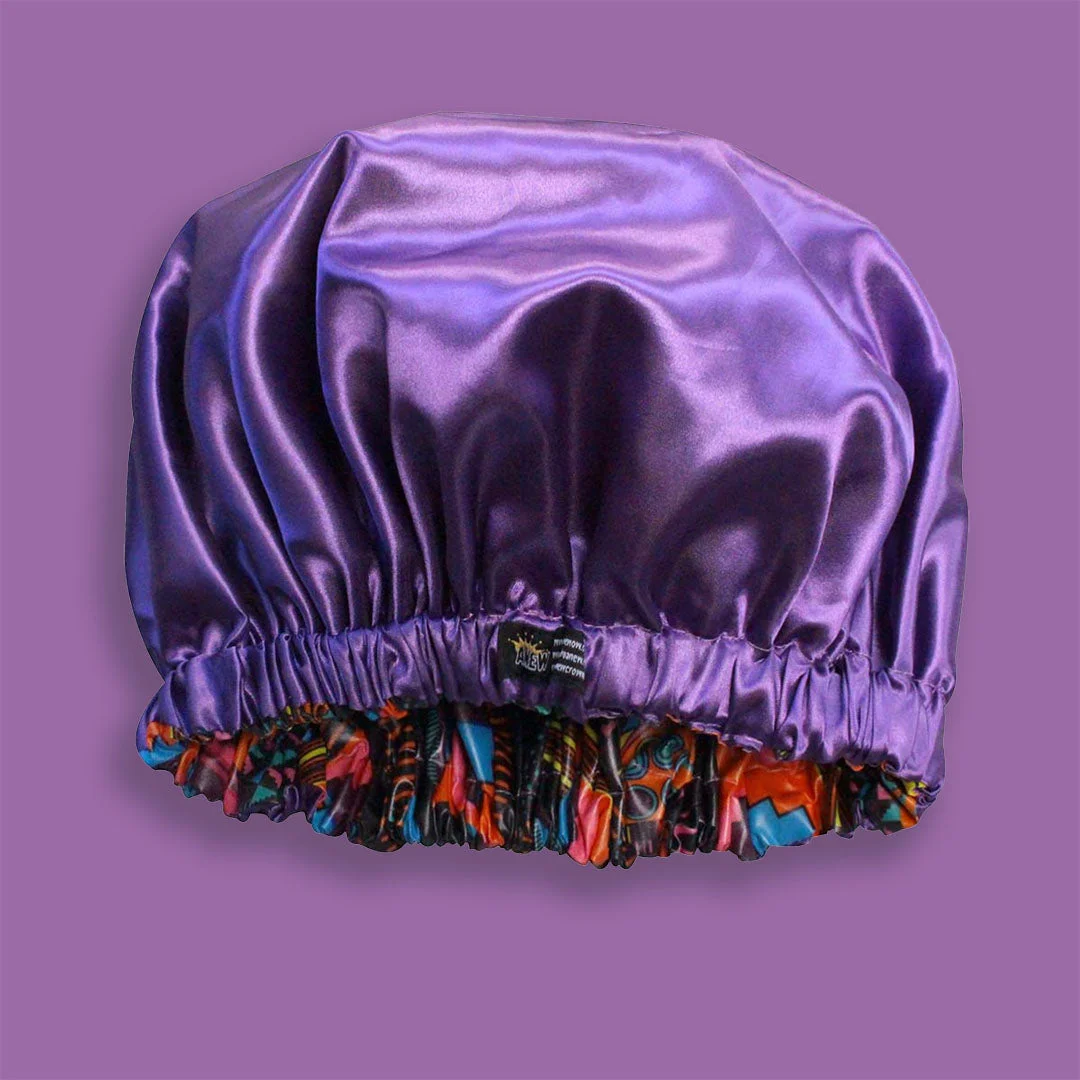 Reversible Bilayer Satin Sleeping Bonnet-Purple
