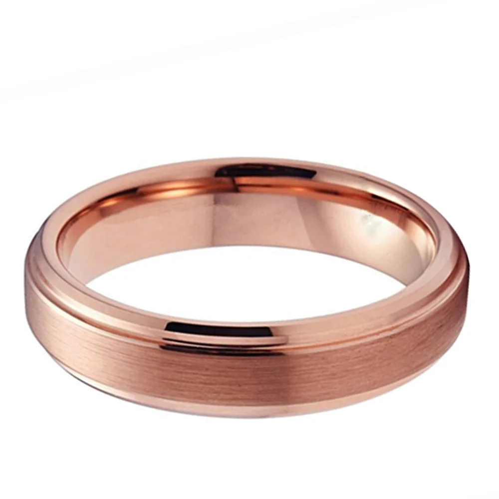 5mm Tungsten Carbide Ring Rose Gold Plated Wedding Band Step Beveled Edge