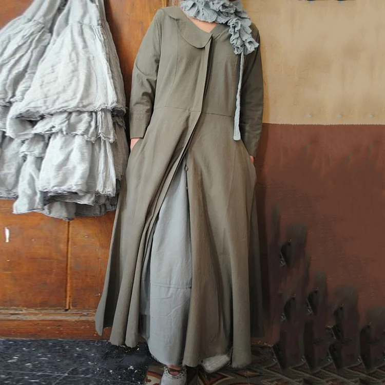 Vintage Doll Collar Minimalist Cotton Linen Trench Coat