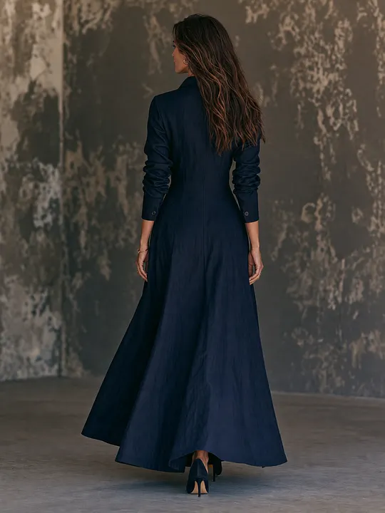 Women's Minimalist Lapel Long-Sleeve Single-Breasted Maxi Dress