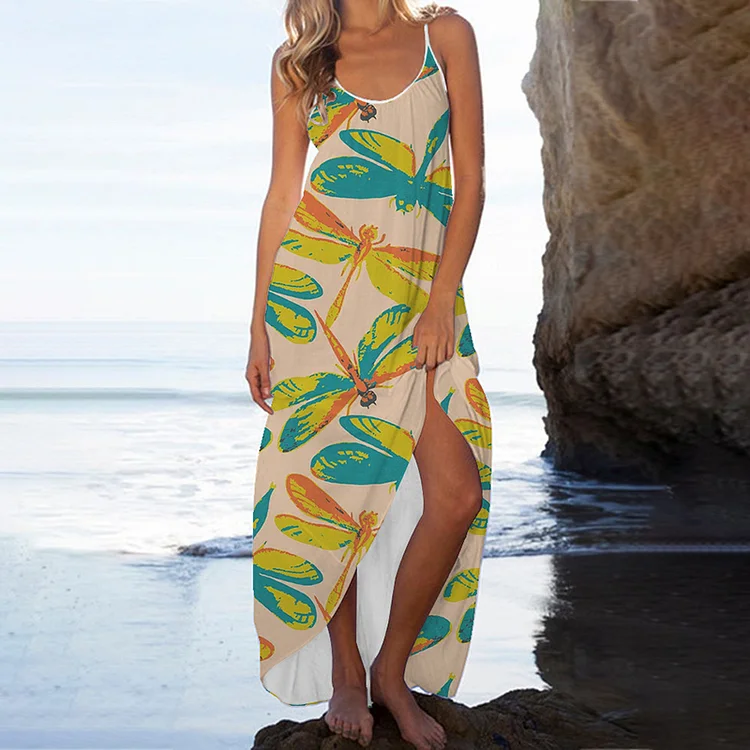 Dragonfly-Print Resort Maxi Dress