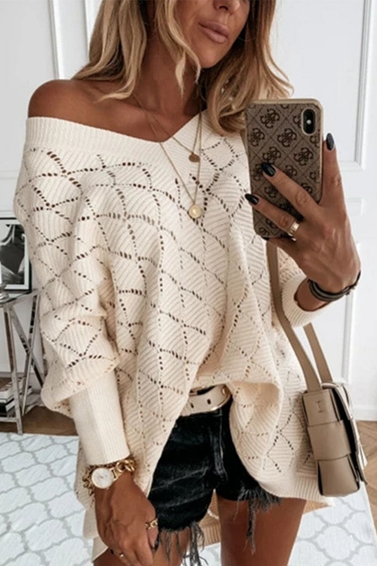 Casual Geometric Solid Hollowed Out V Neck Mid Waist Tops - Life is Beautiful for You - SheChoic