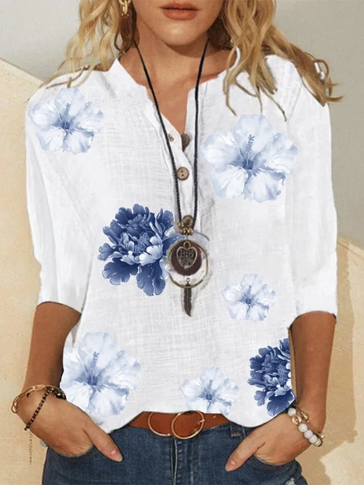 2021 Summer New European and American Women's Clothing Loose Casual Print V Neck Half Sleeve Shirt P180856881