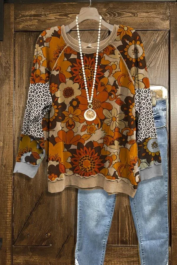 Vintage Leopard Floral Print Sweatshirt
