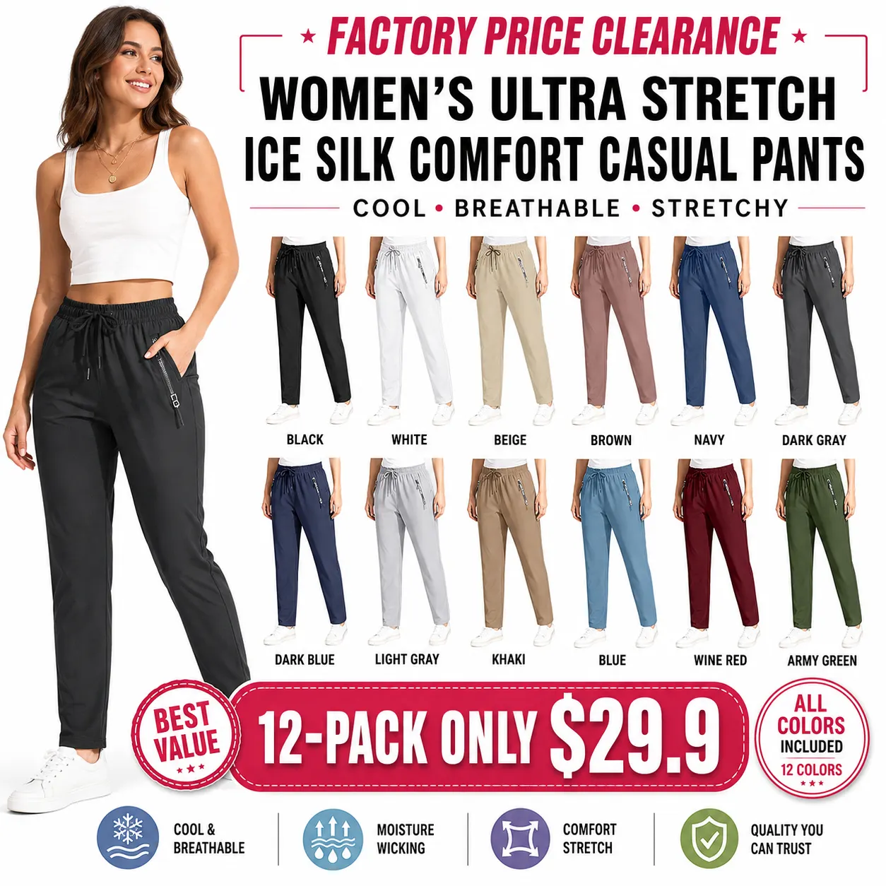 Women's Ultra Stretch Ice Silk Comfort Casual Pants
