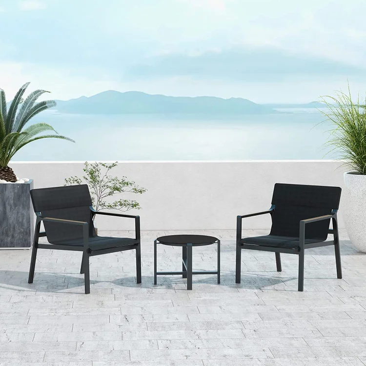 GRAND PATIO Osman 3-Pc Patio Bistro Set with Mesh Sling Armchairs, Indoor & Outdoor Conversation Set with Side Table, Aluminum, Mesh Sling, Black