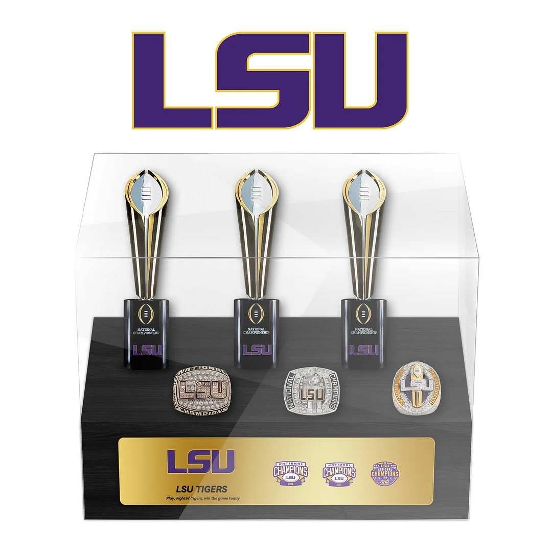 Louisiana State University(LSU) Tigers NCAA Football Championship Trophy And Ring Display Case