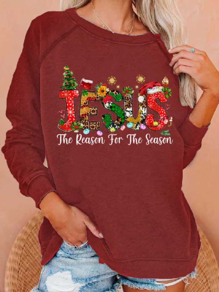 Jesus Christmas Print Crew Neck Sweatshirt