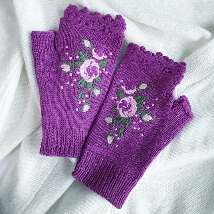 VChics Vintage Floral Lace Soft Warm Retro Comfy Glove