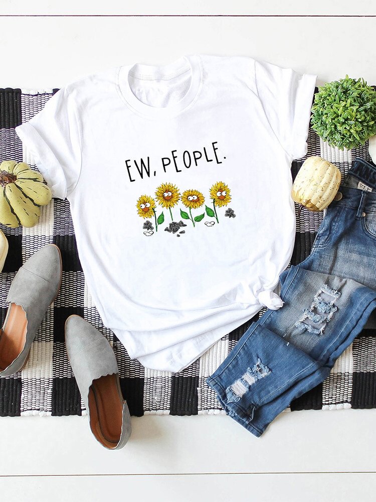Cartoon Chrysanthemum Letter Print Short Sleeve T shirt P1659643