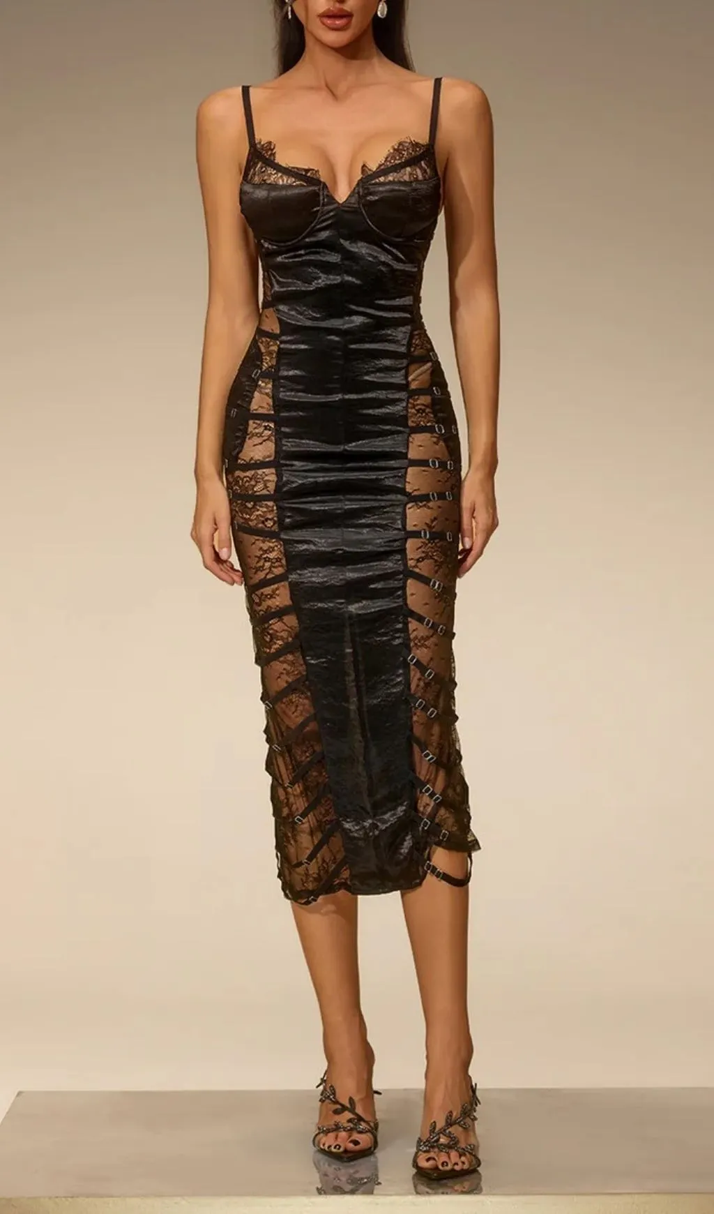 bodycon lace midi dress Genevieve Classic Black Bodycon Midi Dress for Women, S