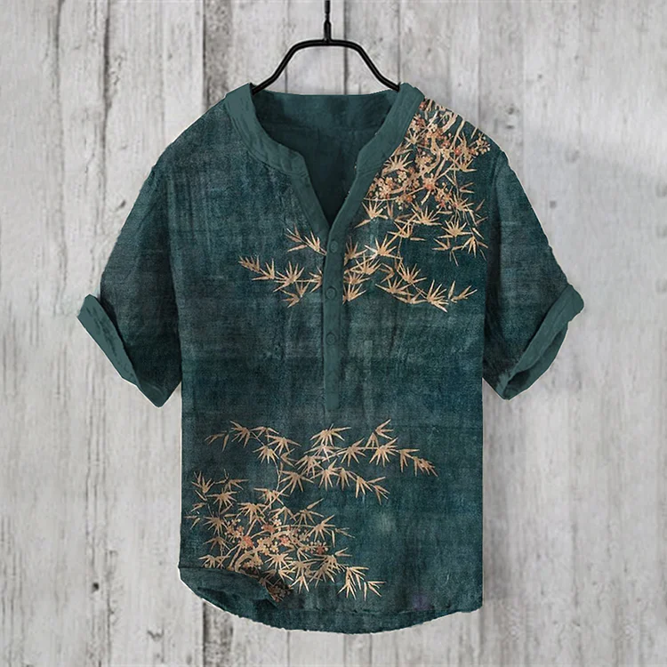 Comstylish Bamboo Japanese Art Linen Blend Shirt