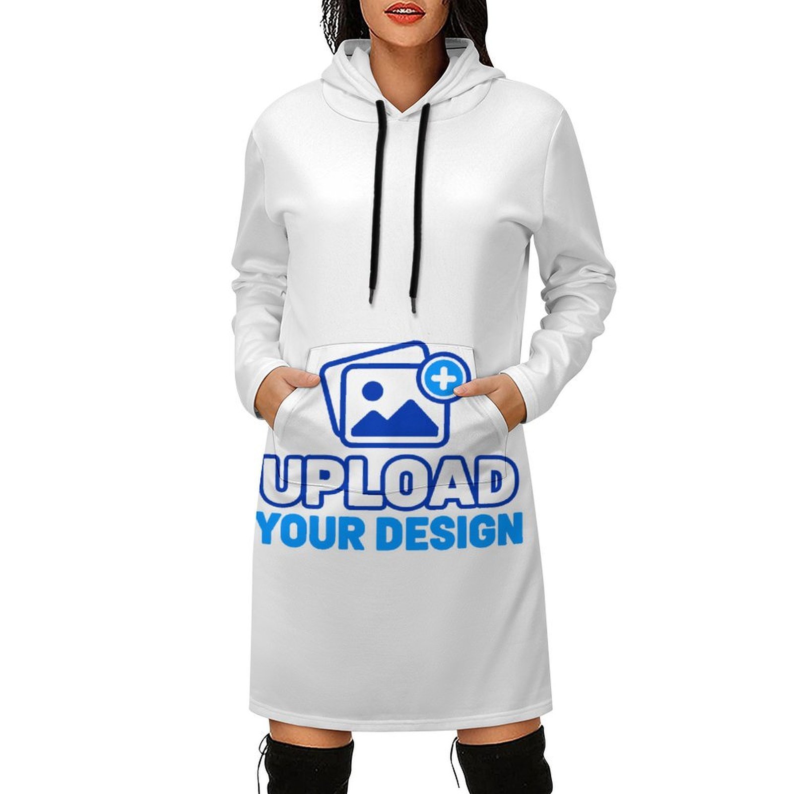 Custom Drawstring Hooded Long-Sleeve Pocket Sweatshirt Dress product image 9