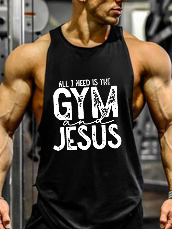 Comstylish All I Need Is The GYM And Jesus Print GYM Vest