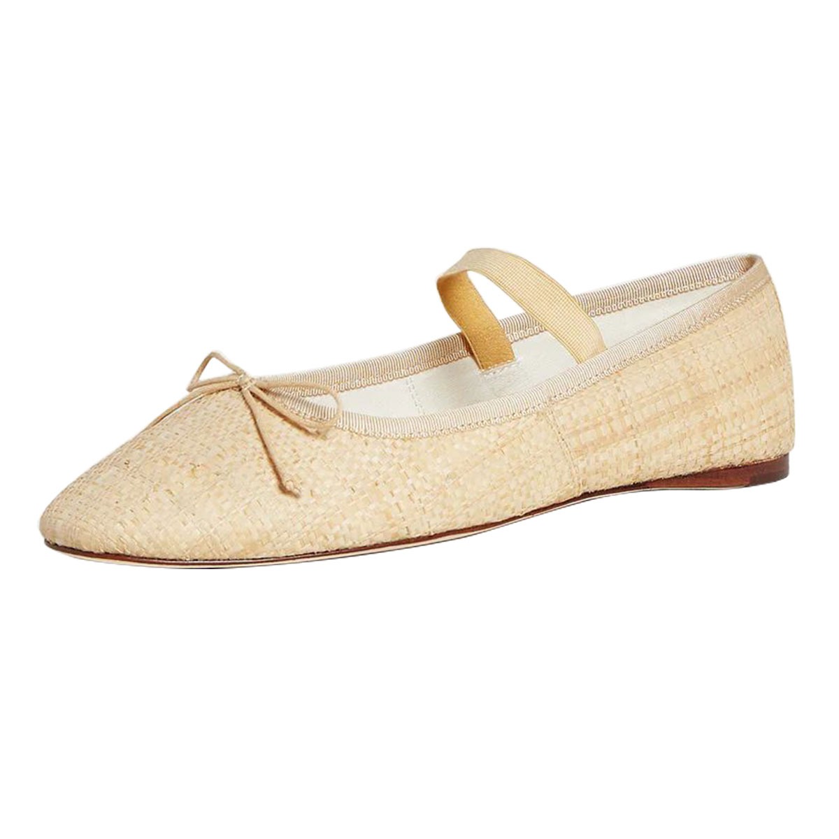 Beige Raffia Round Toe Woven Bow Casual Ballet Flats with Straps