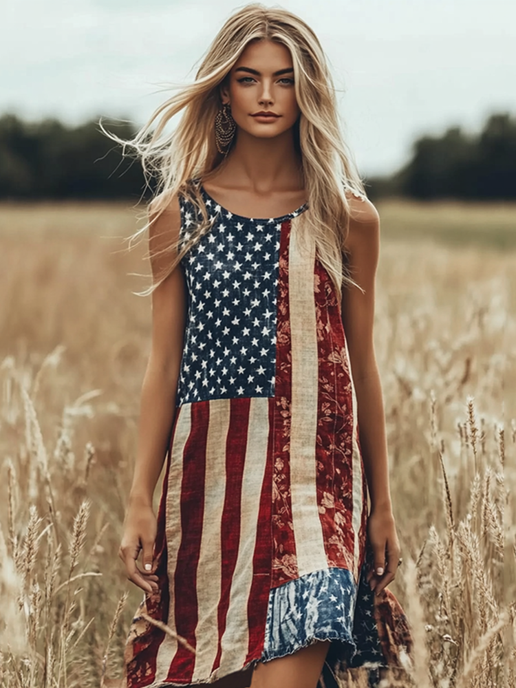 Women's Vintage Independence Day Floral Art Print Casual Dress main image 1